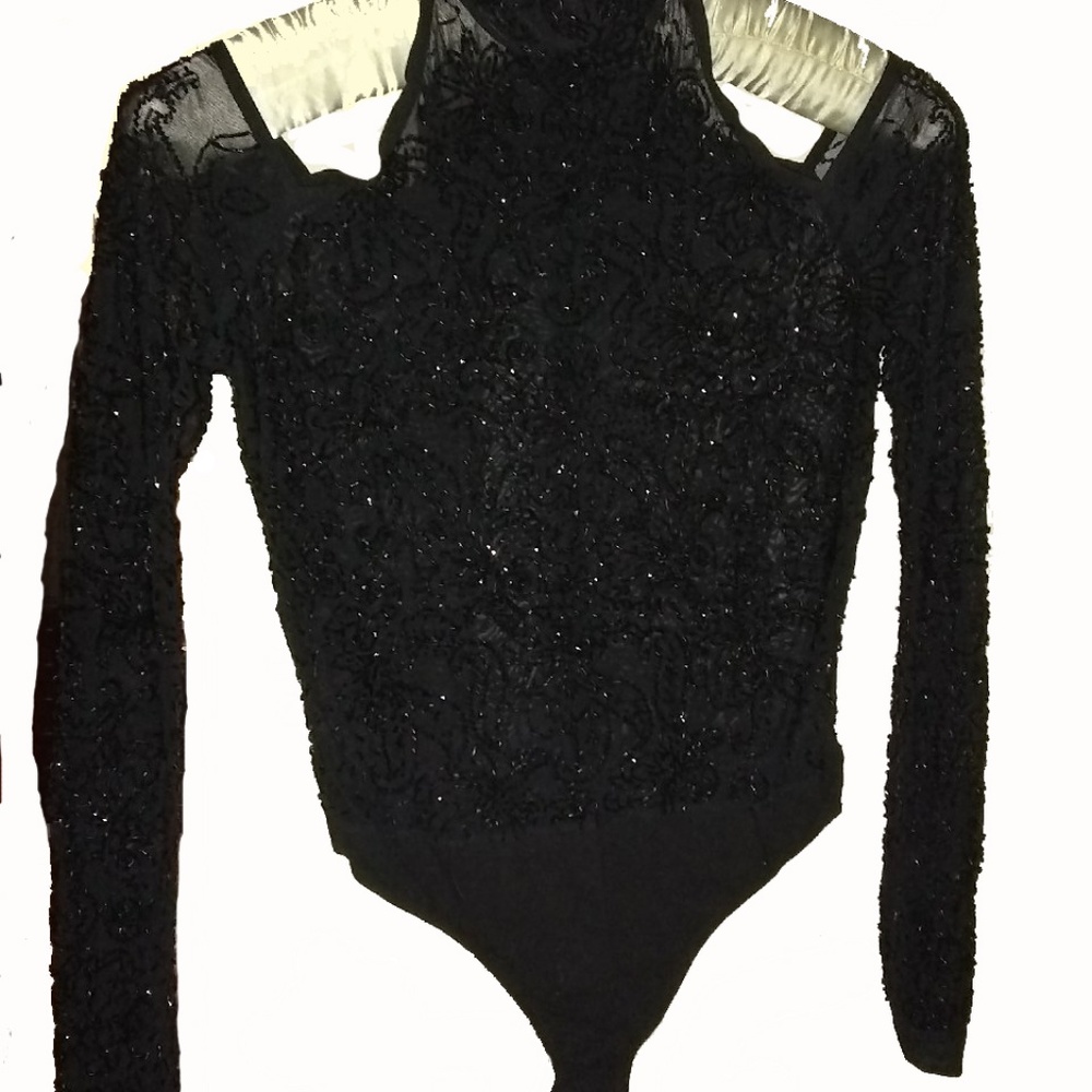 Vintage Donna Karan Gorgeous Beaded Stretch Bodysu